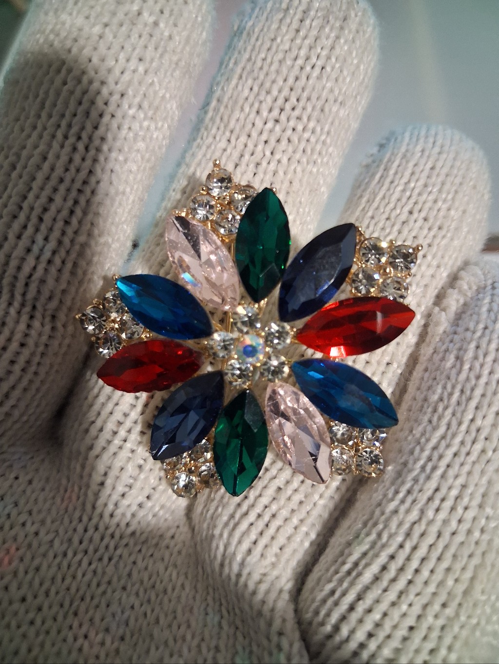 Multicolor Crystal Flower Statement Ring